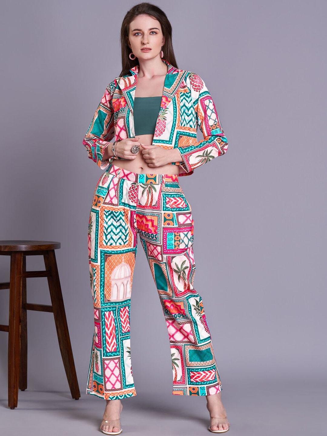 kandora printed jacket with top & trouser co-ords