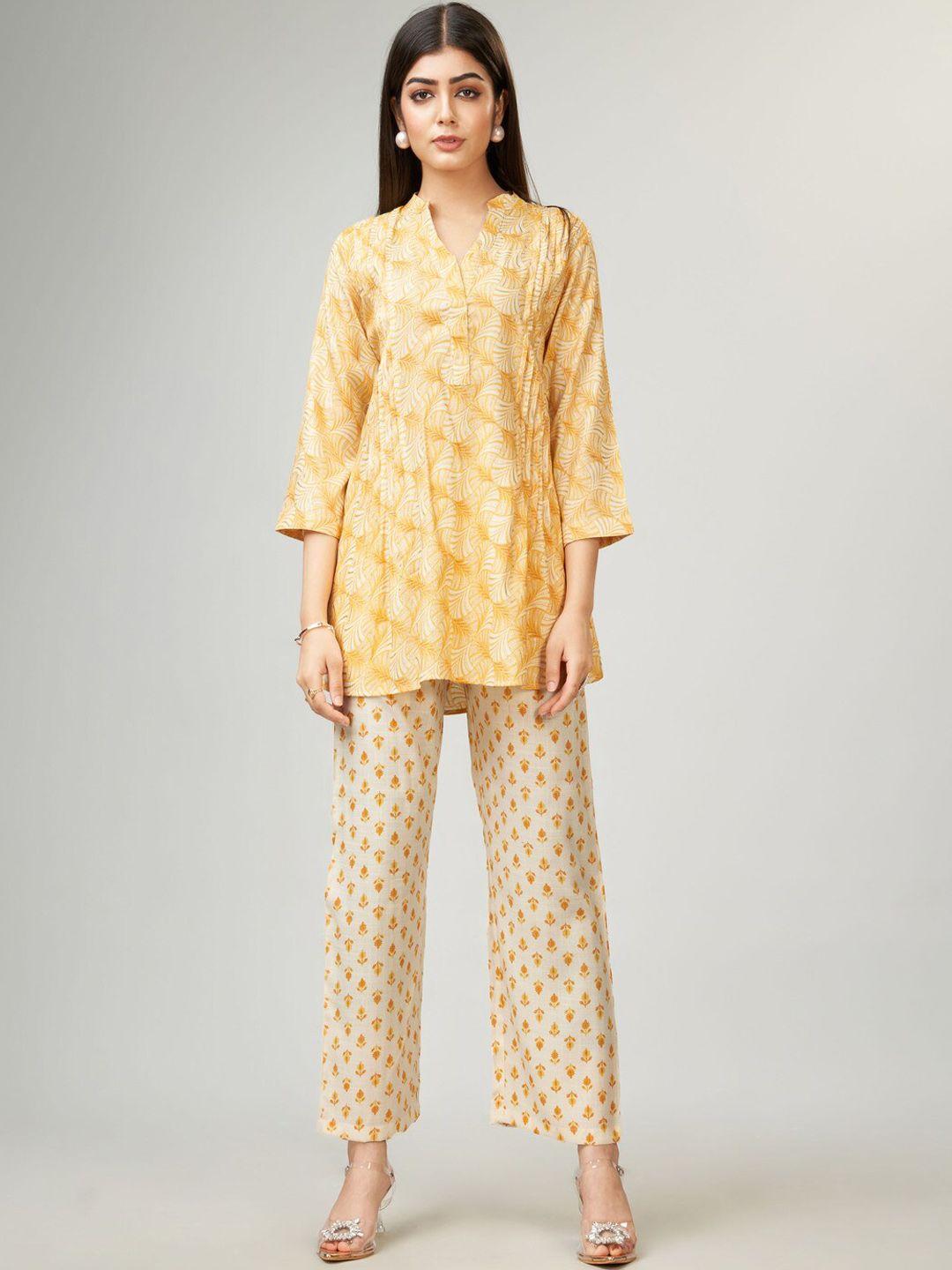 kandora printed mandarin collar tunic with trouser