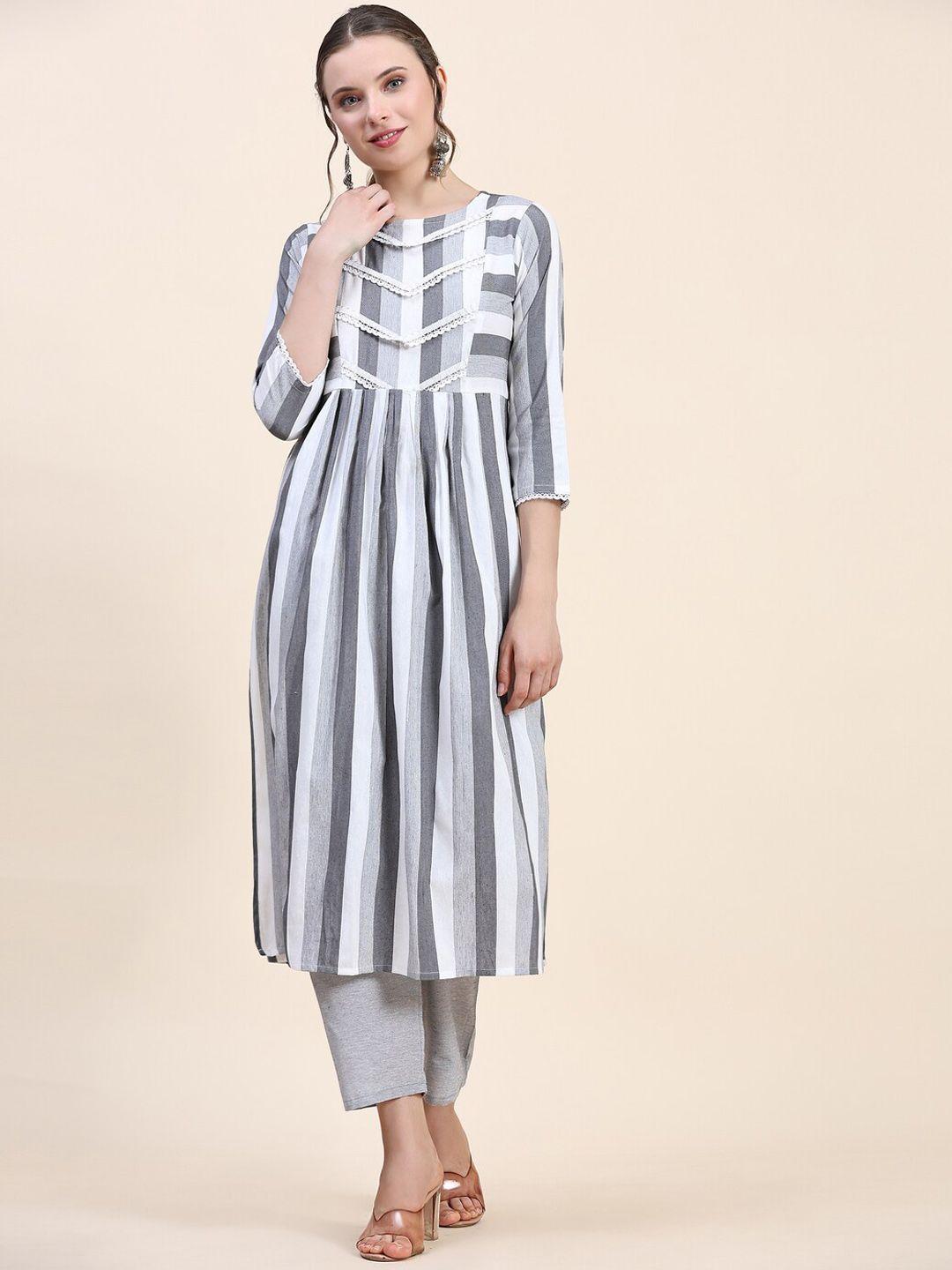 kandora women striped regular pure cotton kurta with trousers