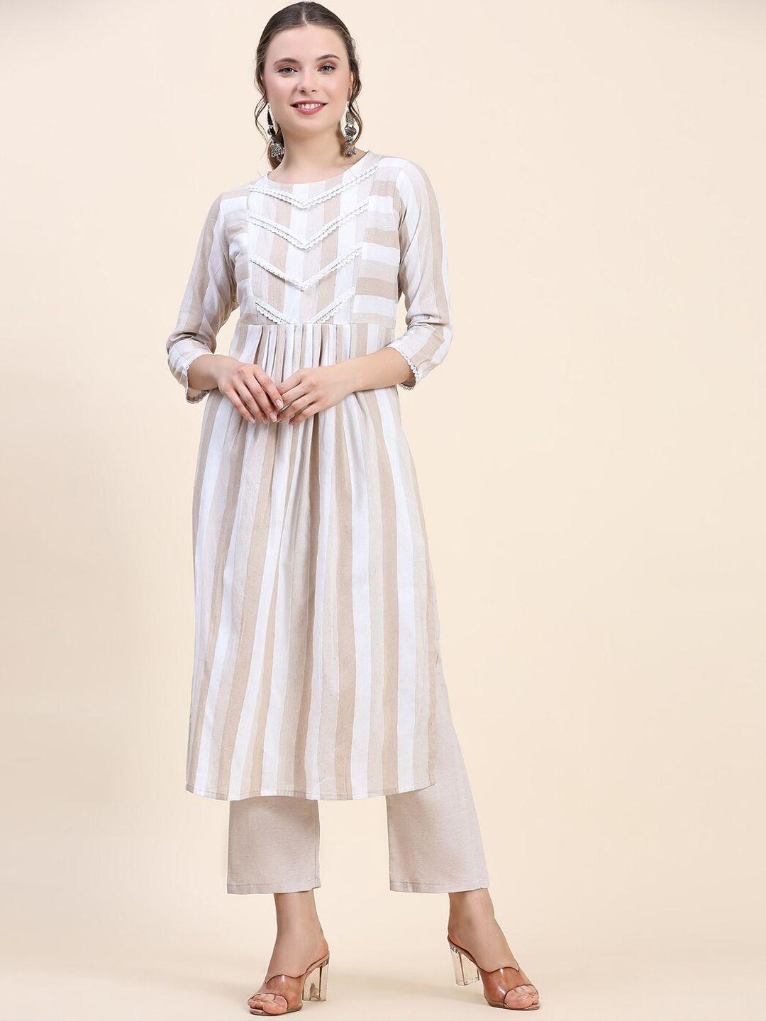 kandora women striped regular pure cotton kurta with trousers