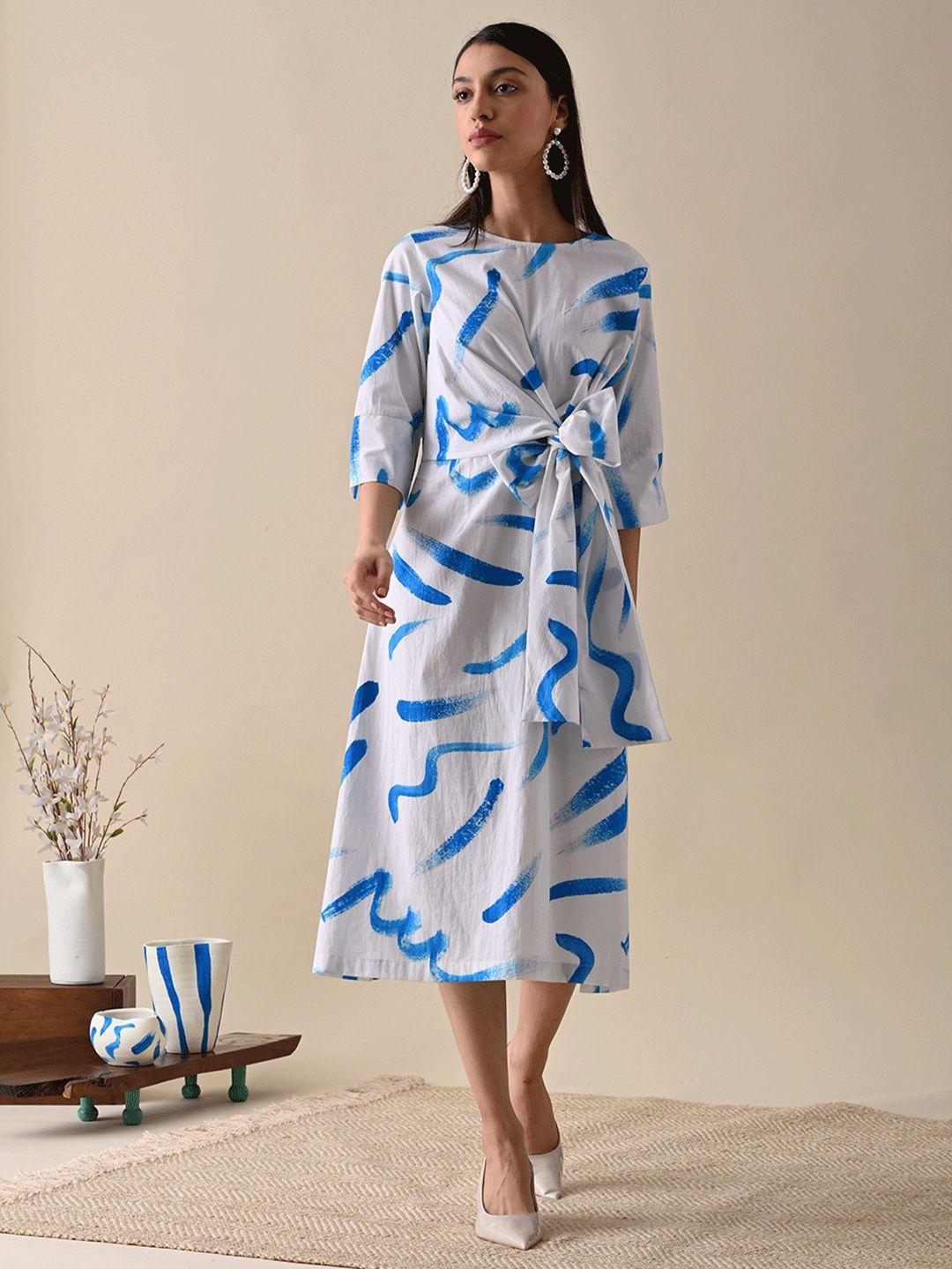 kanelle claire abstract printed a-line midi organic cotton dress