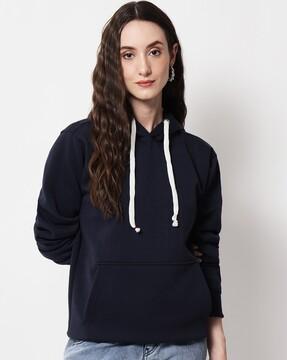 kangaroo pocket hoodie with ribbed hems