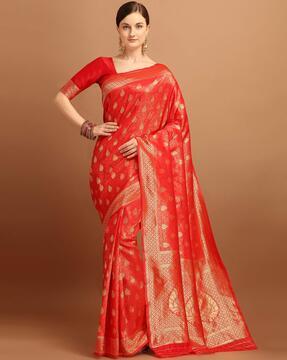 kanjeevaram silk zari butta saree with blouse piece