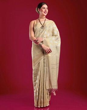 kanjeevaram woven saree with contrast border & tassels