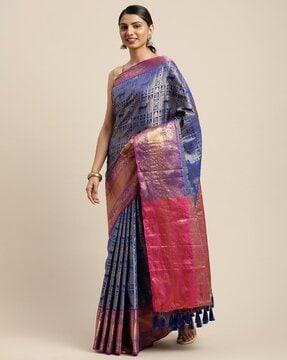 kanjeevaram woven saree with contrast border