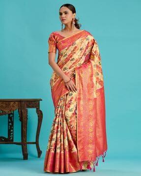 kanjeevaram woven saree with contrast border