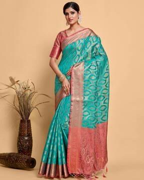 kanjeevaram woven saree with contrast border