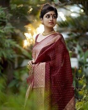 kanjeevaram woven soft silk saree with contrast border