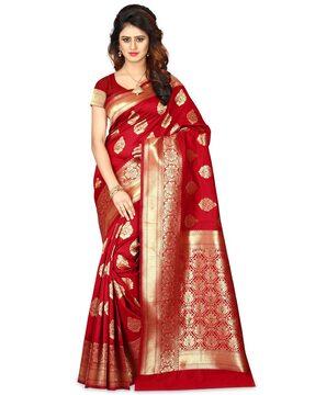 kanjivaram silk blend jacquard woven design traditional saree