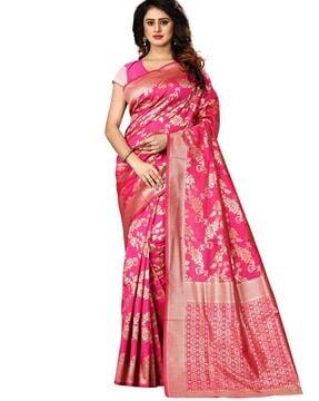 kanjivaram silk blend jacquard woven pattern saree