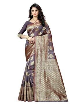 kanjivaram silk blend jacquard woven pattern saree