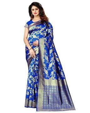 kanjivaram silk blend jacquard woven pattern saree