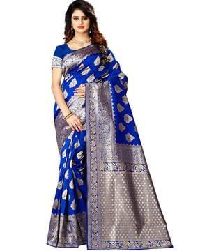 kanjivaram silk blend jacquard woven pattern saree