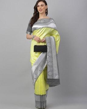 kanjivaram silk blend jacquard woven pattern saree