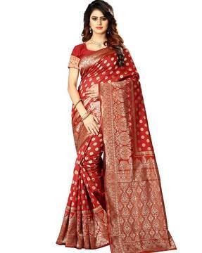 kanjivaram silk blend jacquard woven pattern saree