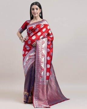 kanjivaram silk saree with floral woven motifs