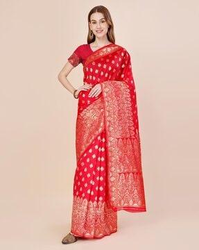 kanjivaram zari woven saree with unstitched blouse piece