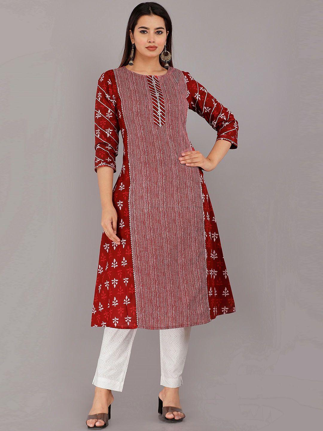 kannahi ethnic motifs printed band collar cotton a-line kurta