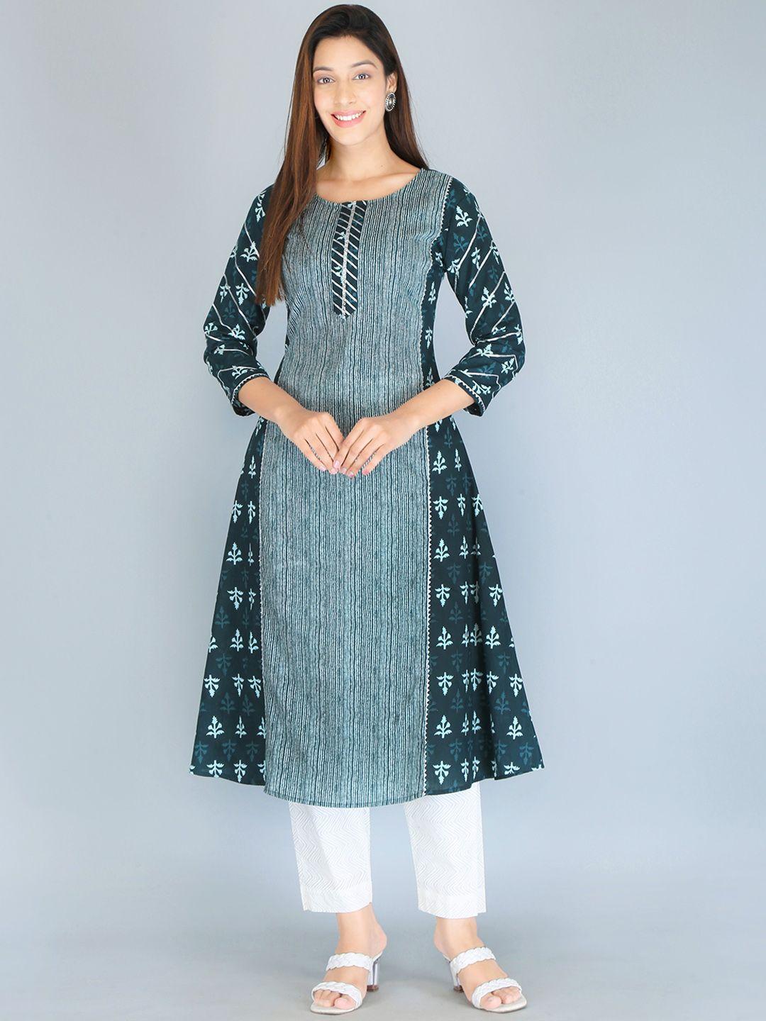 kannahi ethnic motifs printed thread work block print cotton a-line kurta