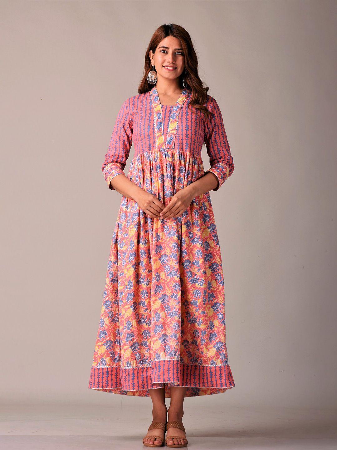 kannahi pink floral pure cotton ethnic maxi dress