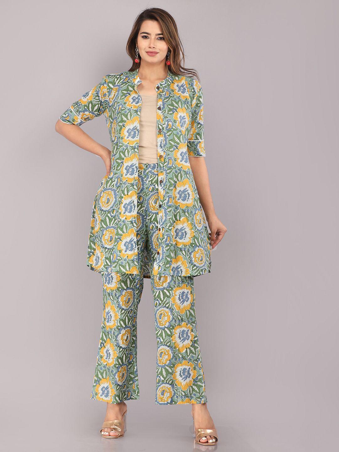 kannahi printed pure cotton mandarin neck tunic & trousers co-ords