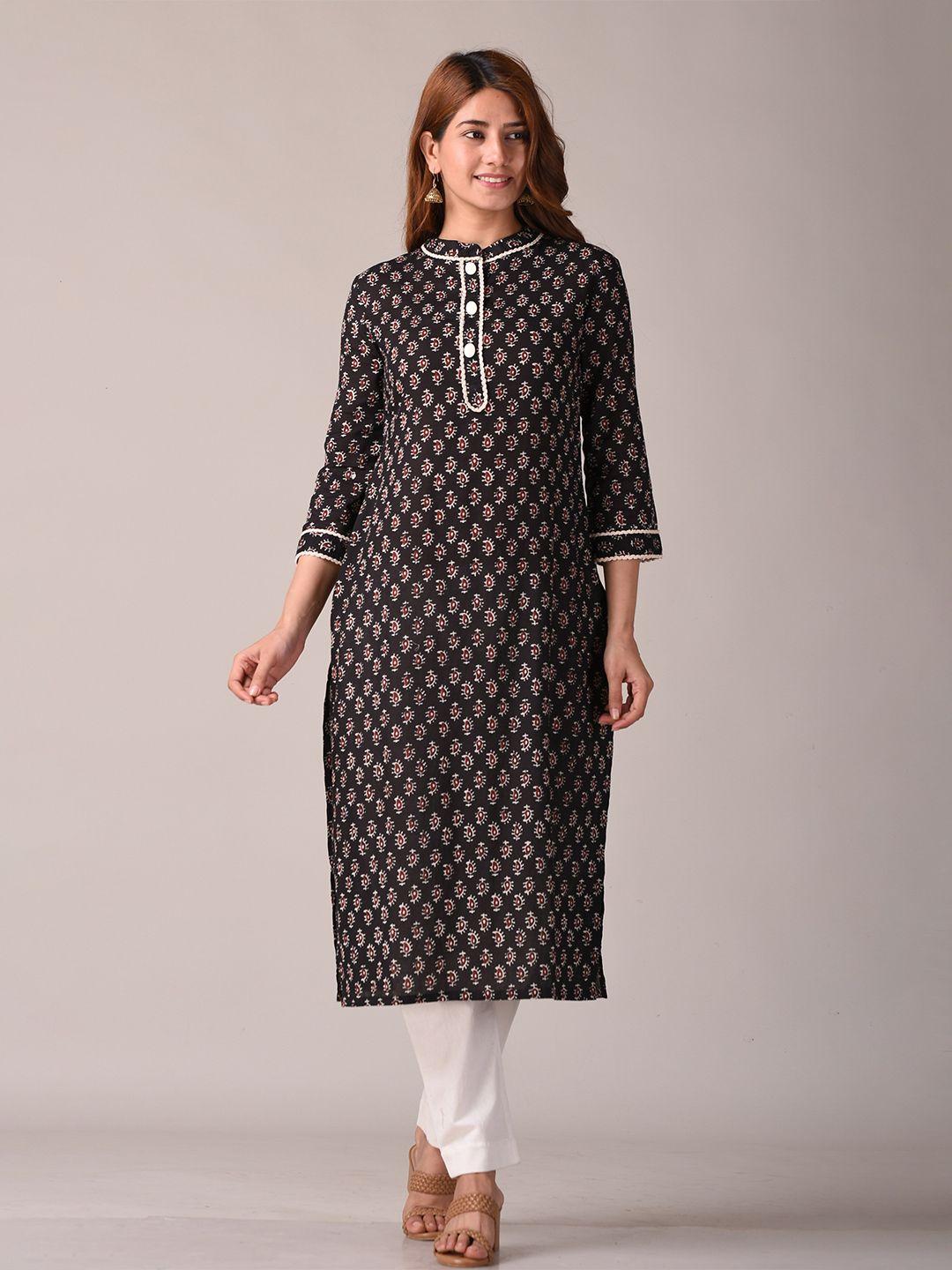 kannahi women black & off white ethnic motifs printed kurta