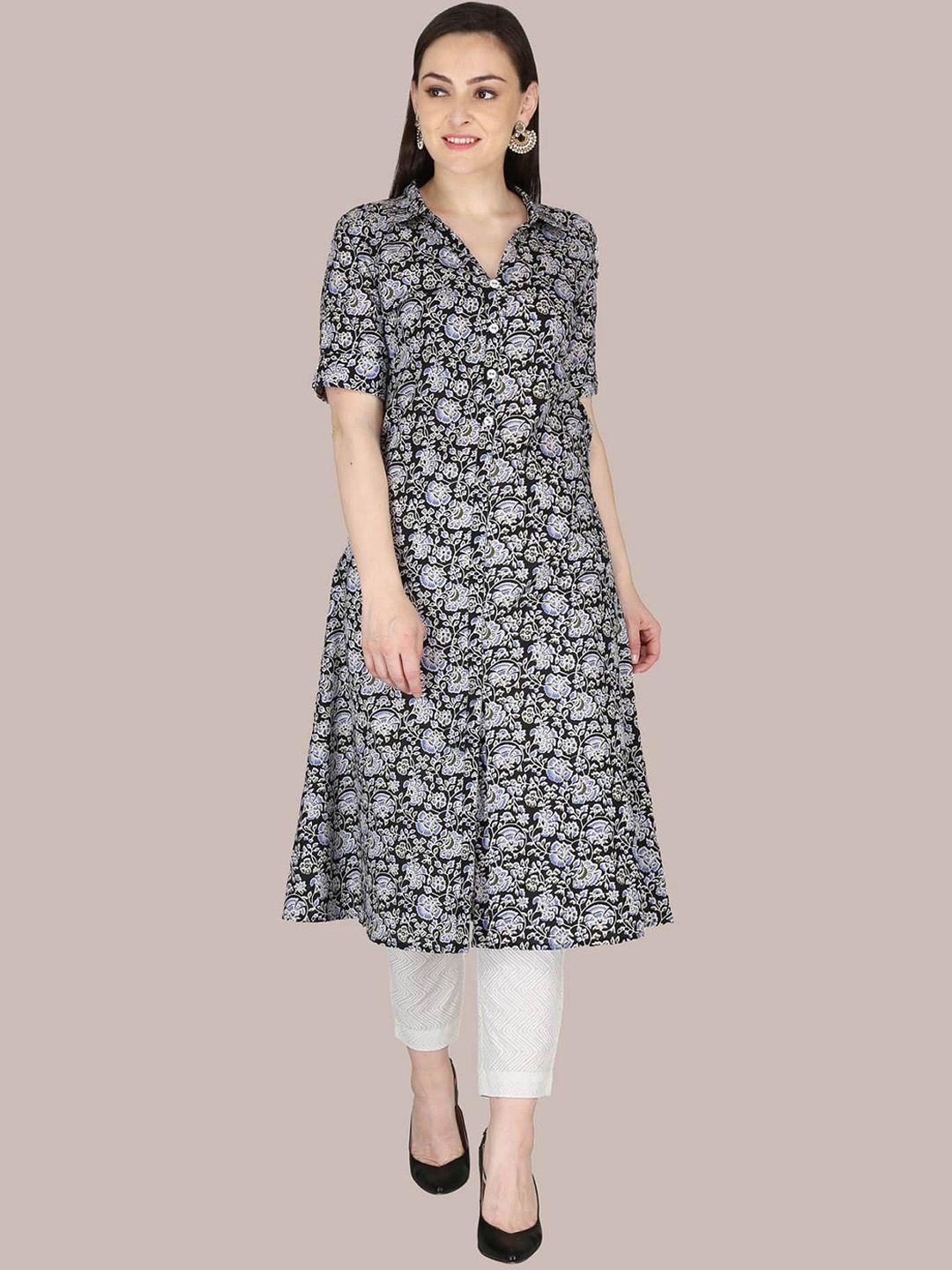 kannahi women black floral printed floral cotton kurta