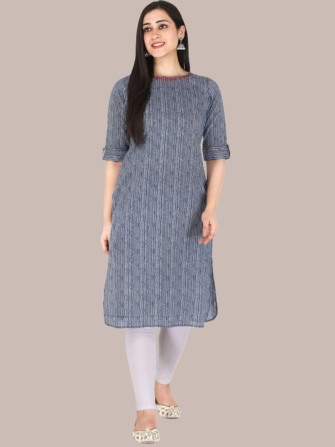 kannahi women blue striped cotton kurta