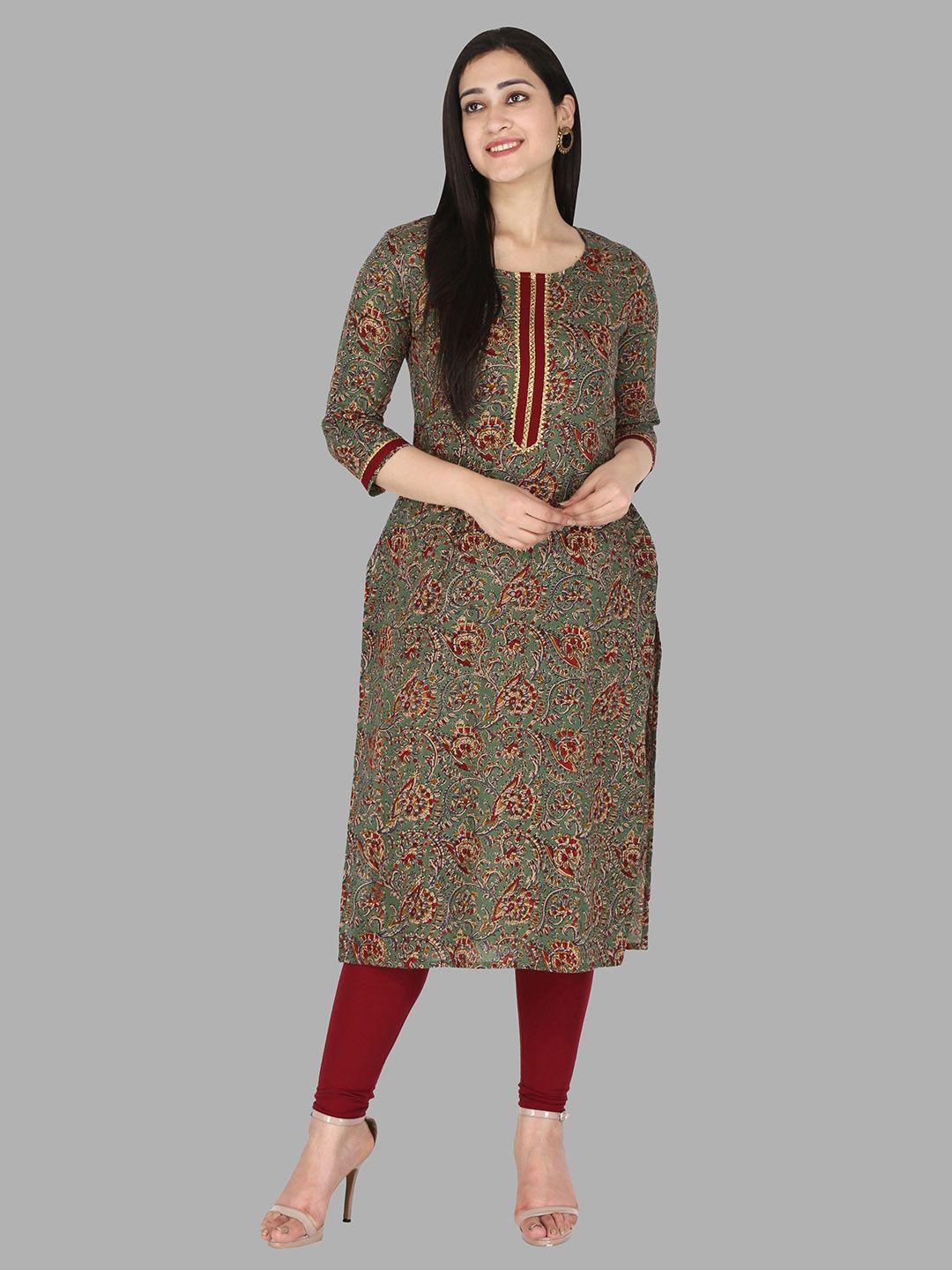 kannahi women green & maroon floral printed floral kurta