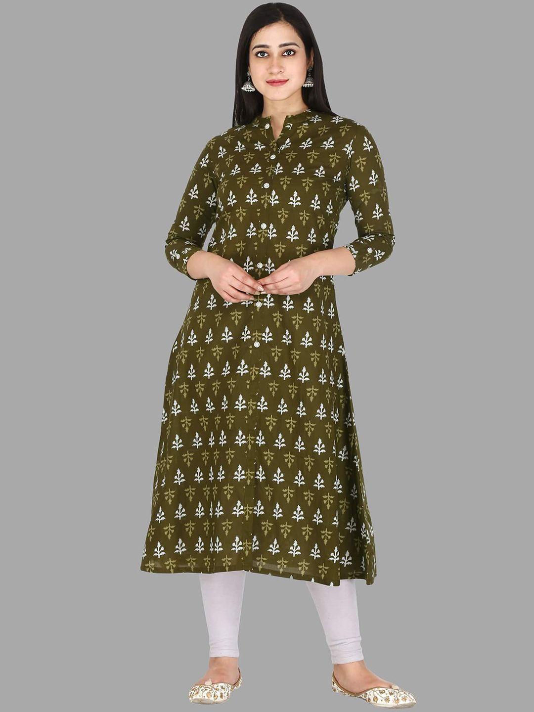 kannahi women green printed cotton kurta