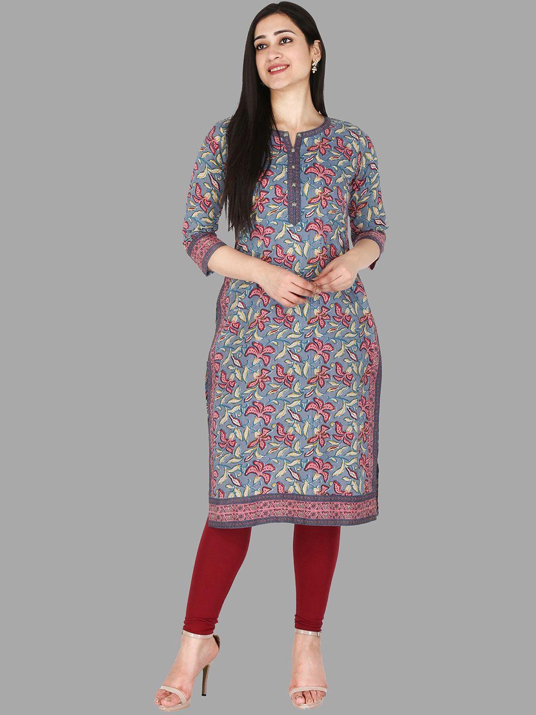 kannahi women grey floral printed cotton kurta