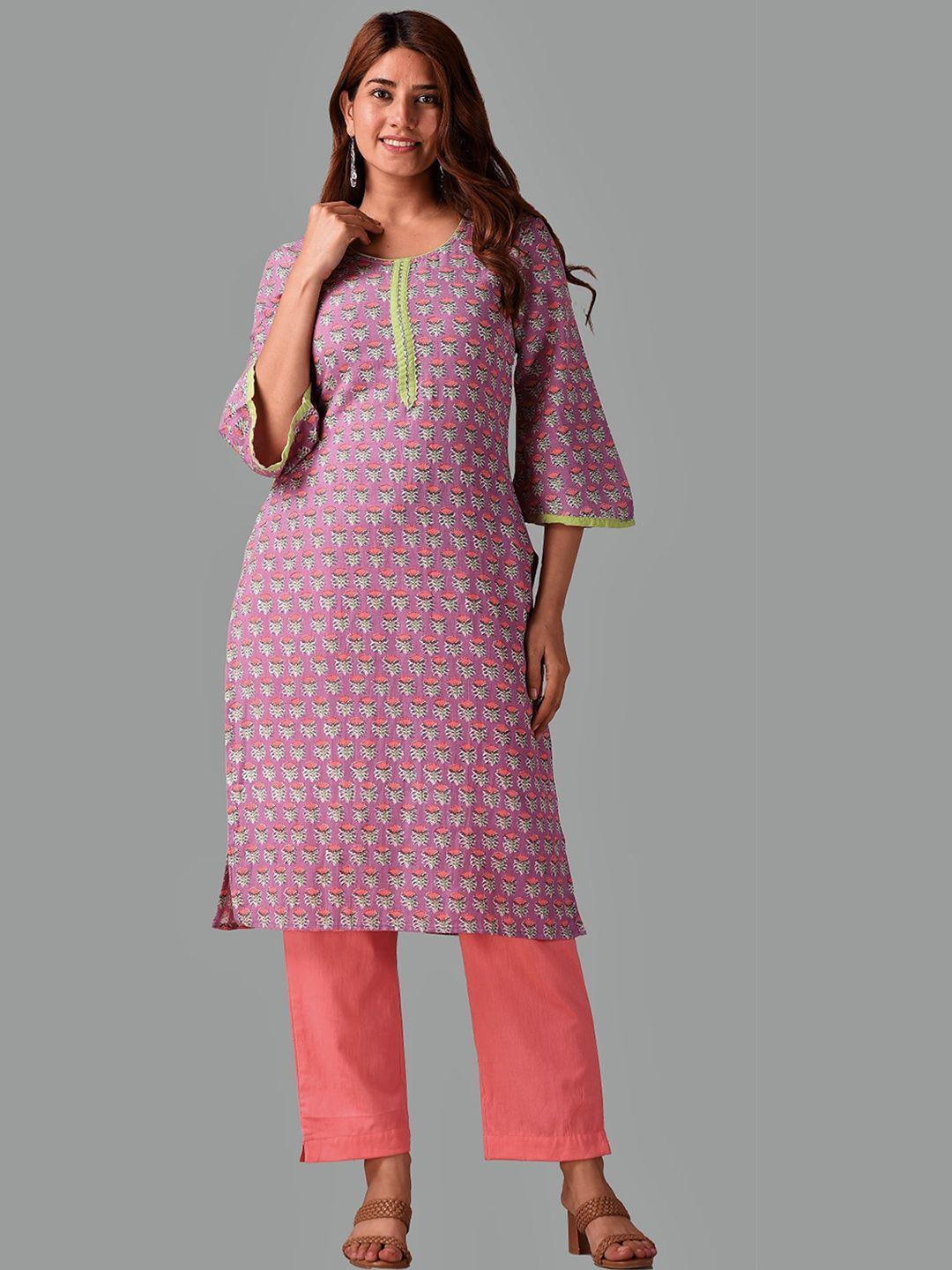 kannahi women mauve ethnic motifs printed flared sleeves floral kurta