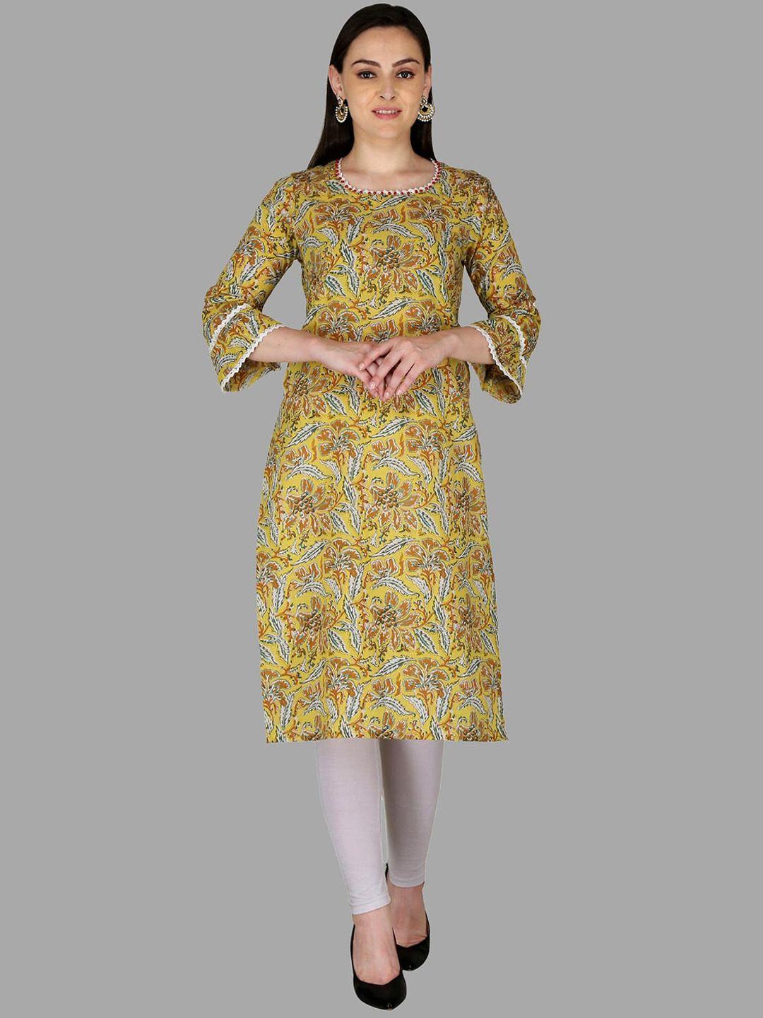 kannahi women yellow floral printed cotton  kurta