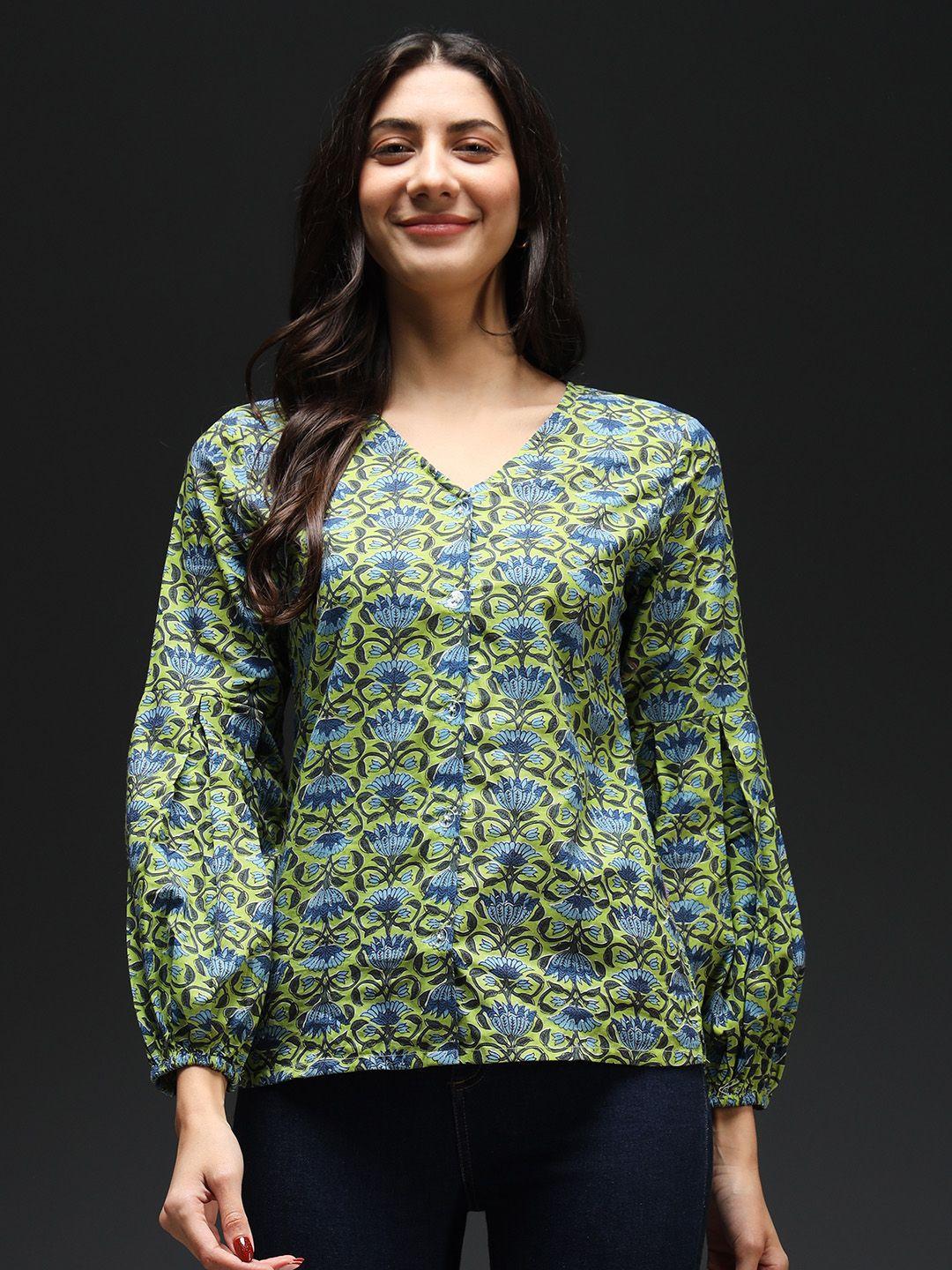 kannan floral printed puff sleeves pure cotton regular top