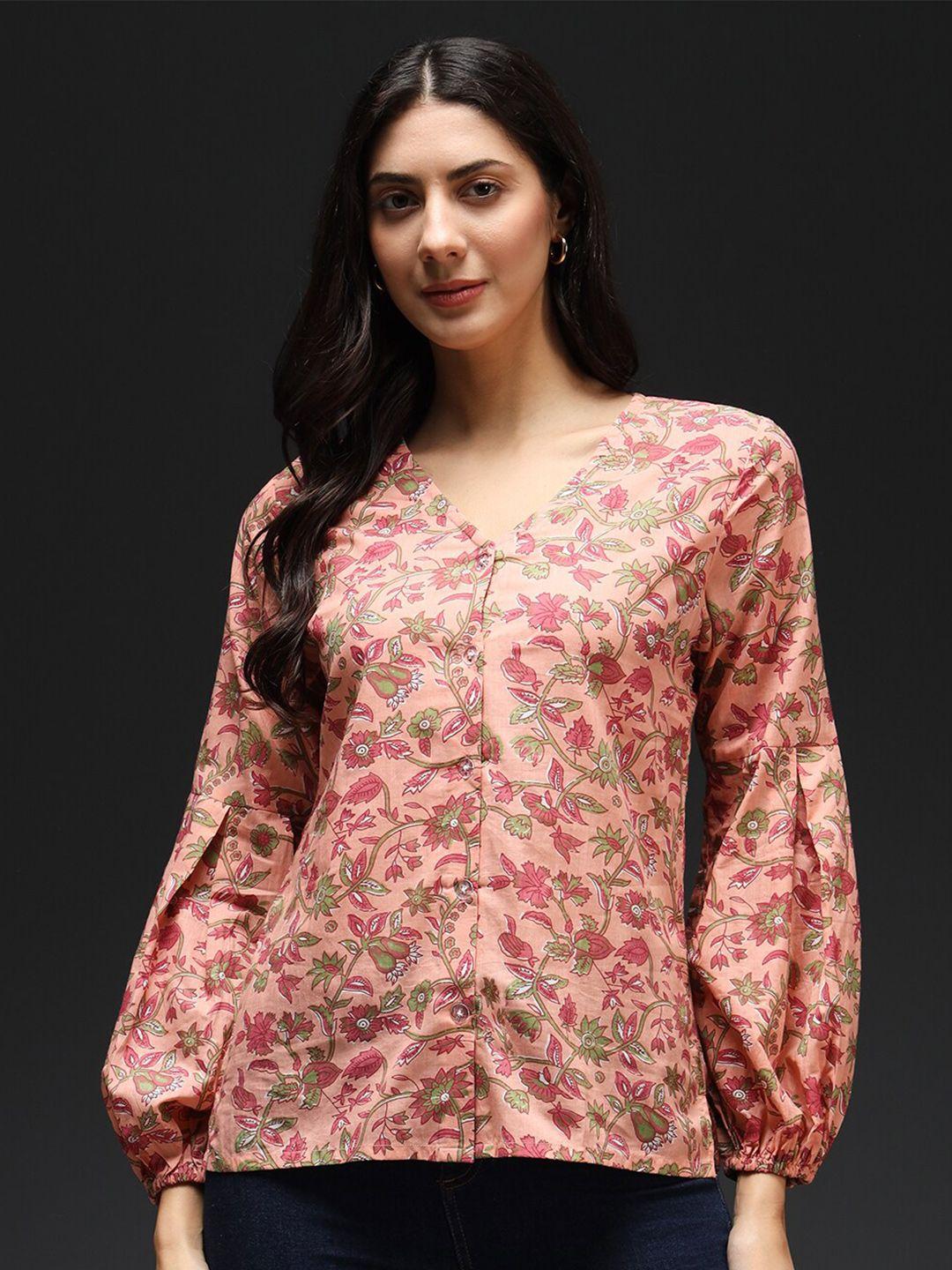 kannan ethnic motifs print puff sleeves cotton top