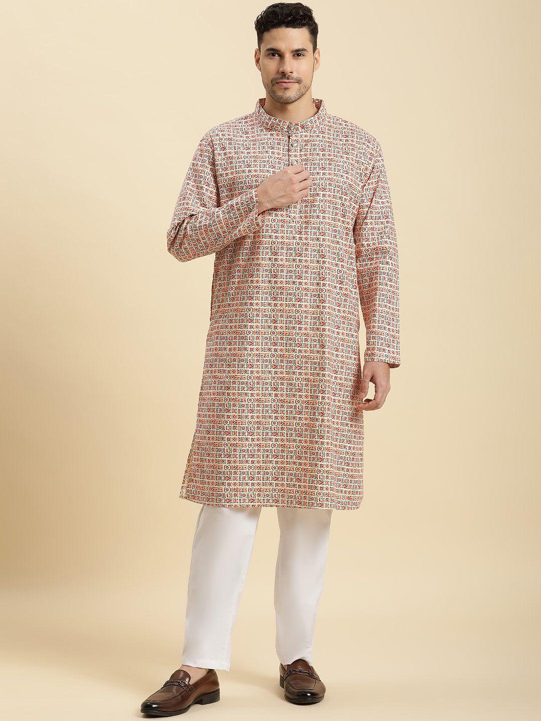 kannan ethnic motifs printed pure cotton kurta with pyjamas