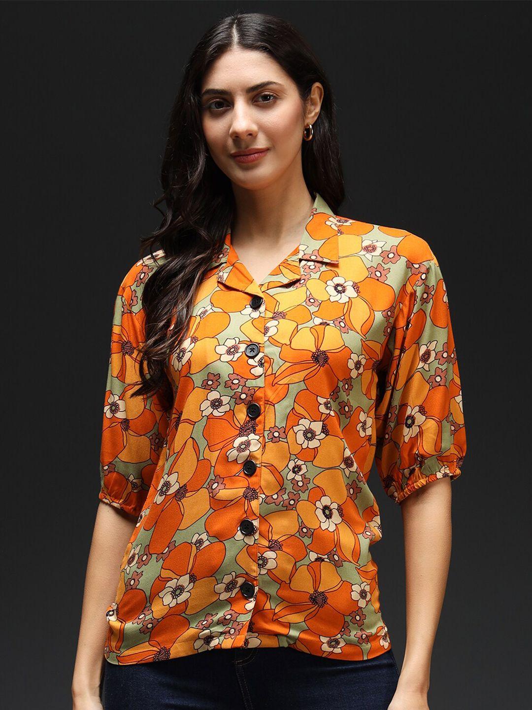 kannan floral print shirt collar roll-up sleeves top