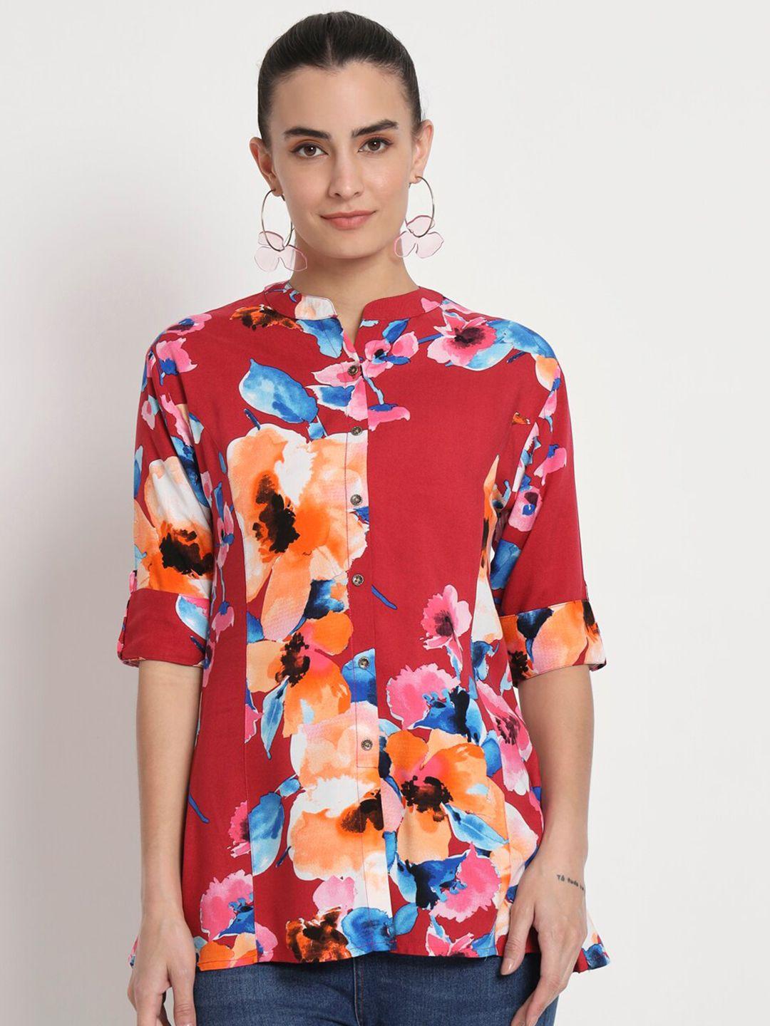 kannan floral printed mandarin collar shirt style top