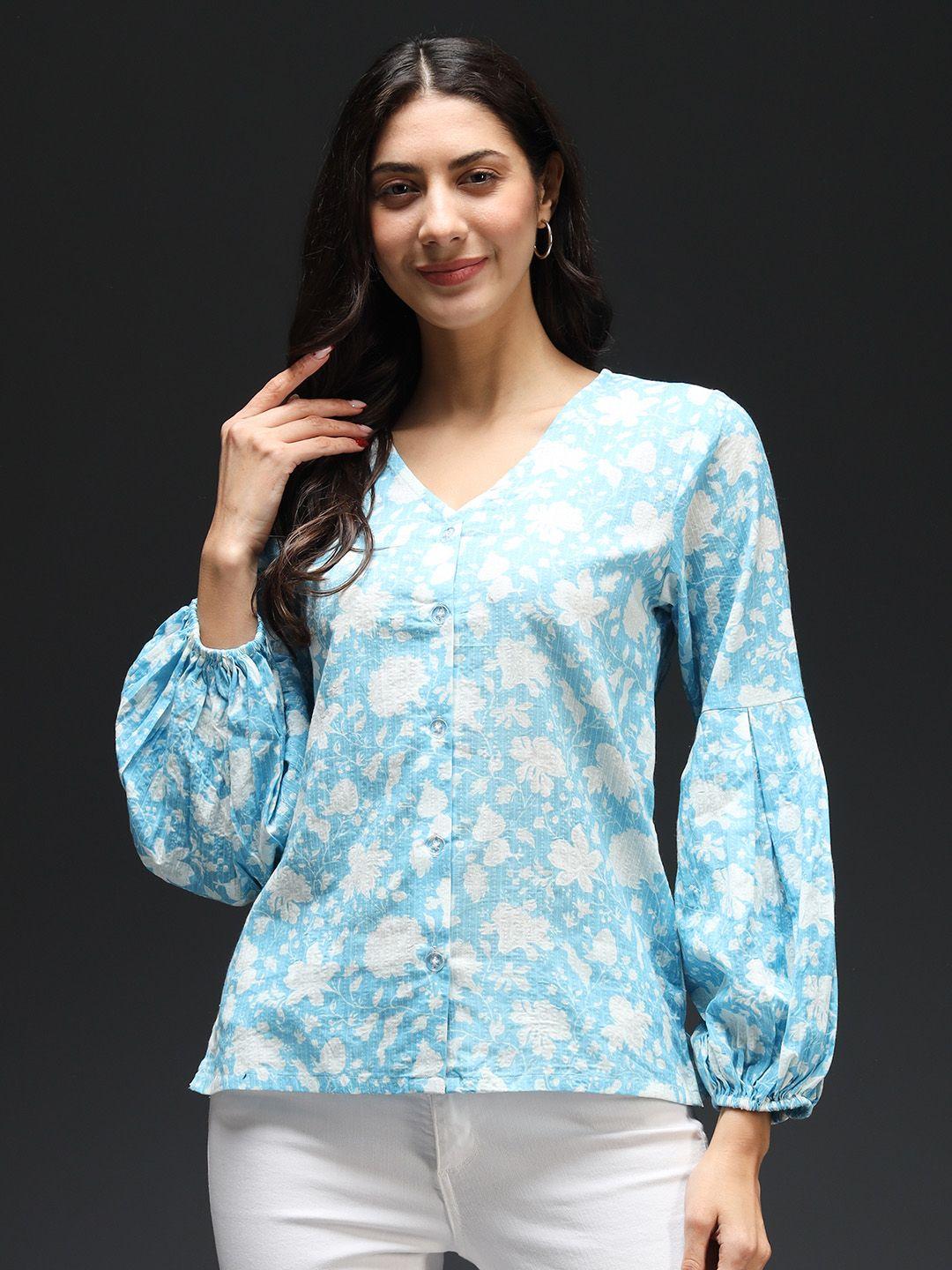 kannan floral printed puff sleeves pure cotton regular top