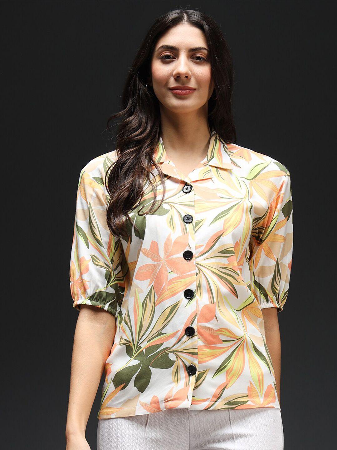 kannan floral printed shirt collar woven top
