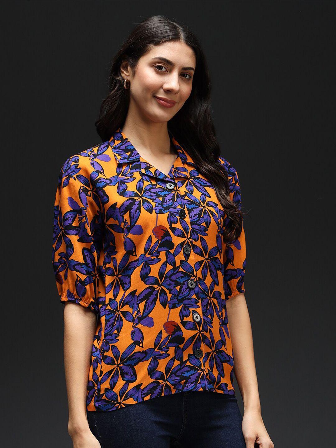 kannan floral printed shirt collar woven top