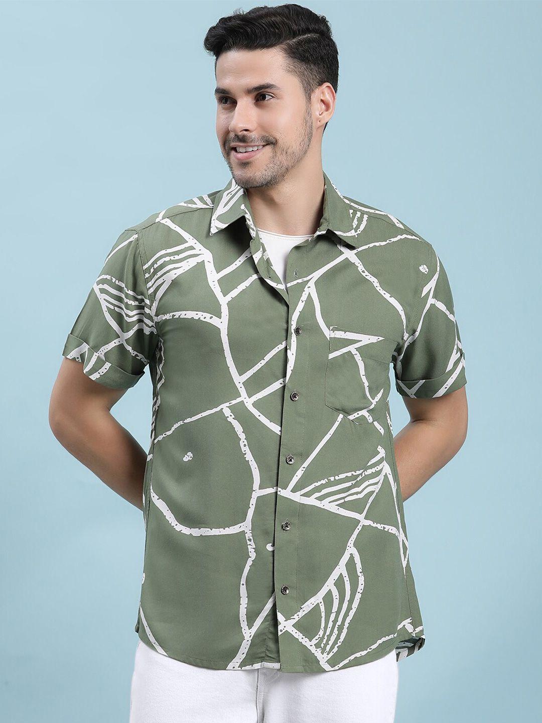 kannan men green opaque printed casual shirt