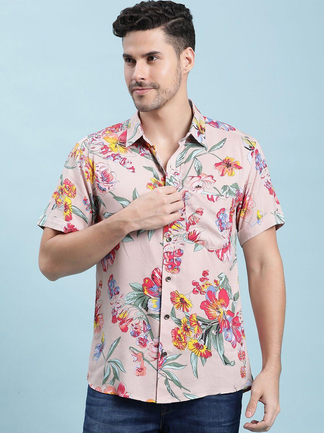 kannan men pink floral opaque printed casual shirt