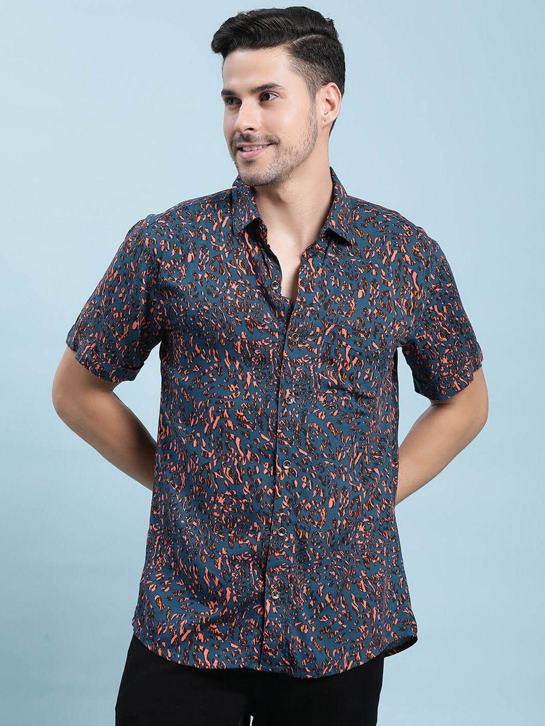 kannan men teal floral opaque printed casual shirt