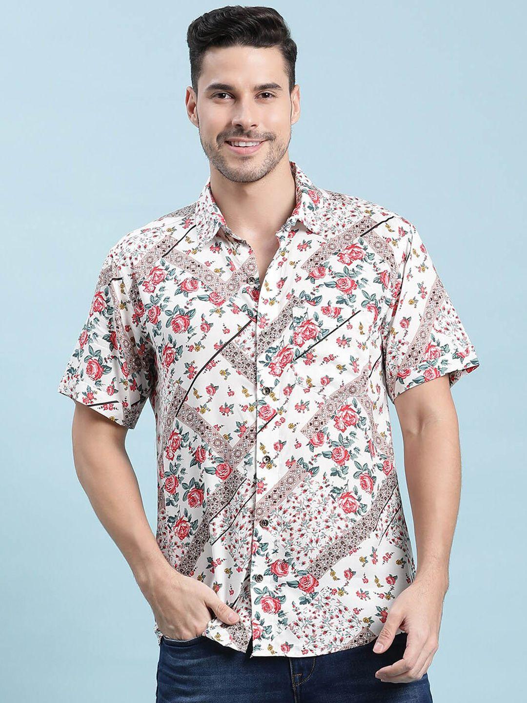 kannan men white floral opaque printed casual shirt