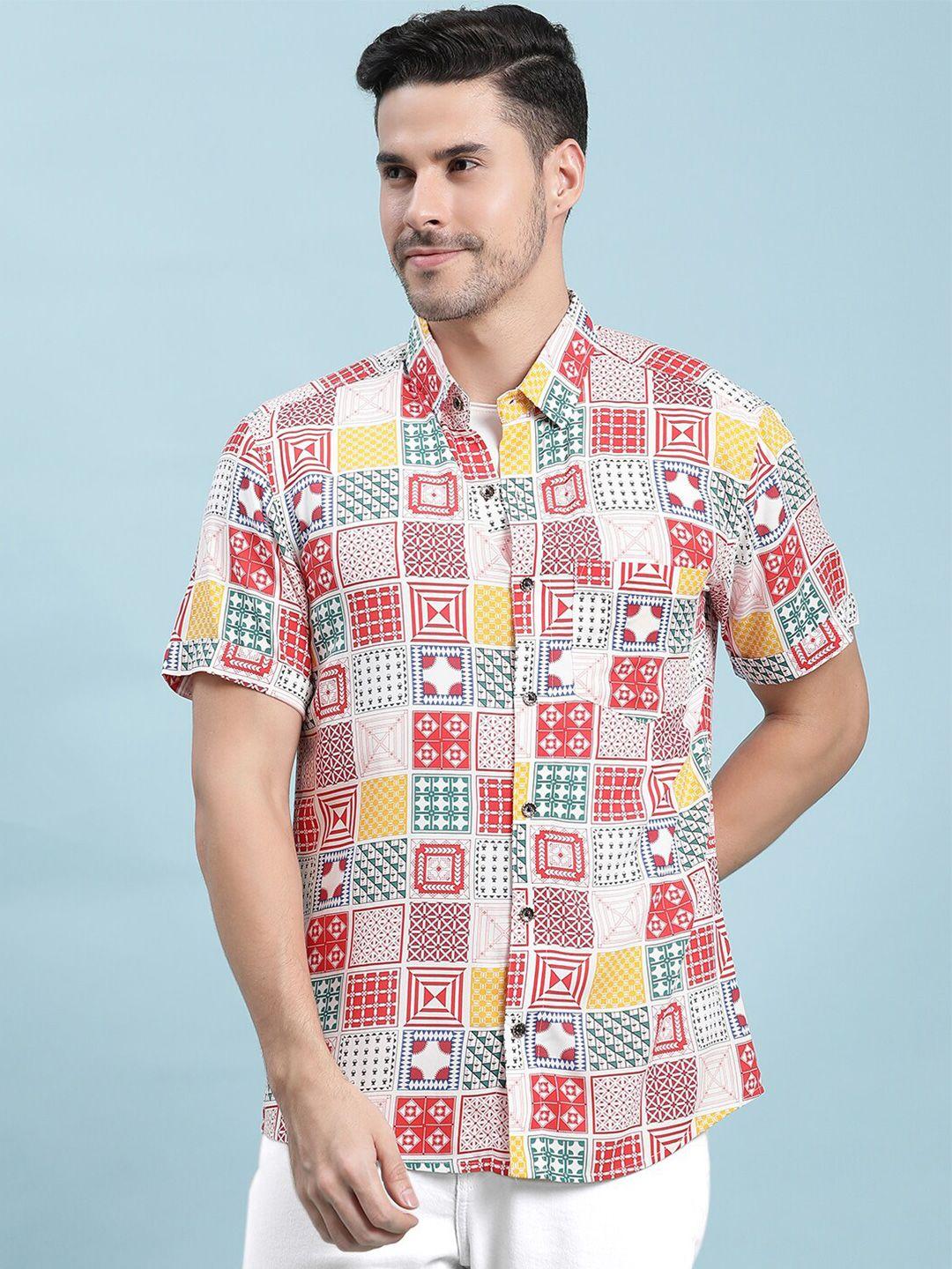 kannan men white opaque printed casual shirt