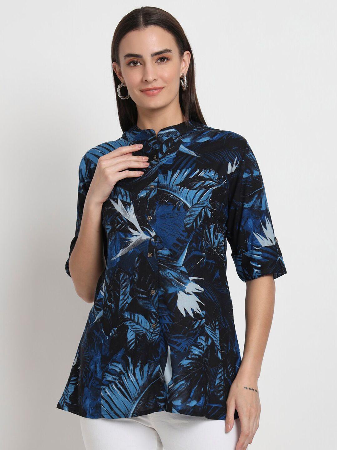 kannan tropical printed mandarin collar shirt style top