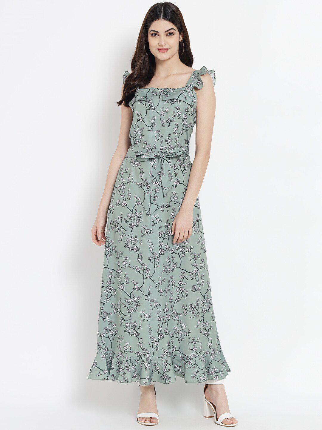 kannan women green floral crepe maxi dress