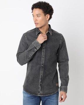 kant basic in lightly washed regular fit denim shirt