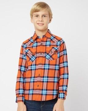 kant checked shirt with spread collar